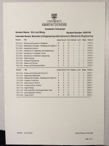 Abertay University transcript