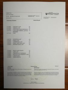 Aberystwyth University transcript