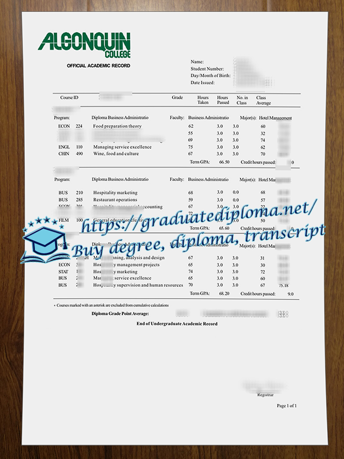 Algonquin College transcript