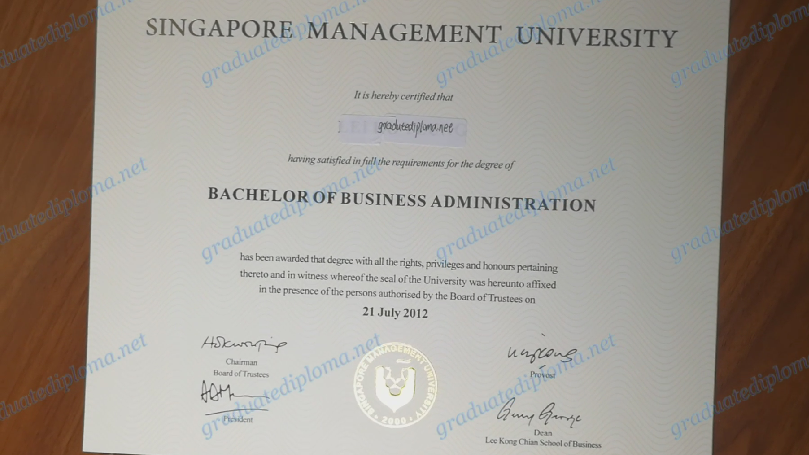 Singapore Management University diploma samples