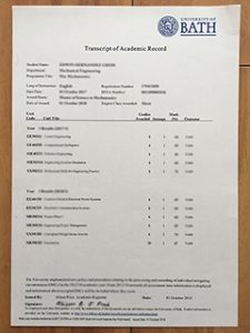 University of Bath transcript