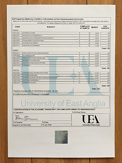University of East Anglia transcript