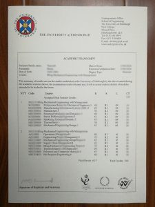 University of Edinburgh transcript