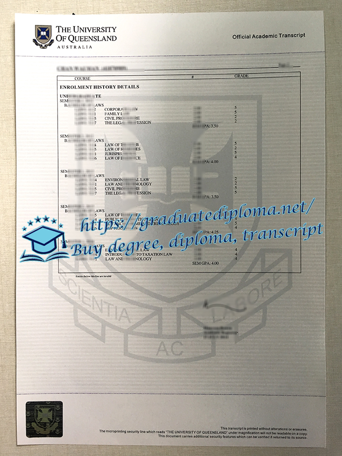 University of Queensland transcript