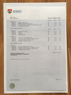 University of Sydney transcript