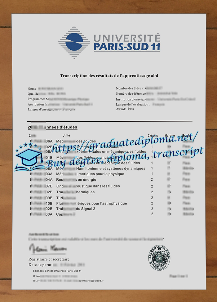 Université Paris-Sud transcript