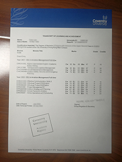 Coventry University transcript