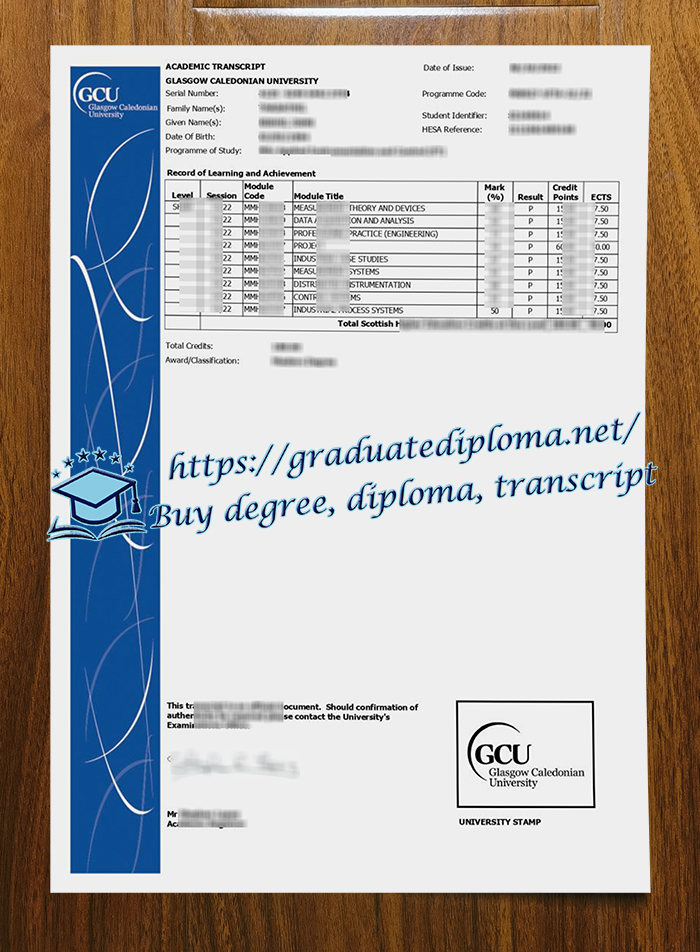 Glasgow Caledonian University transcript