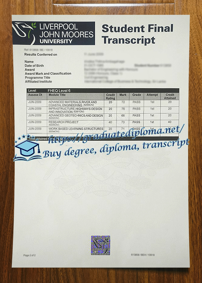 Liverpool John Moores University transcript