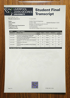 Liverpool John Moores University transcript