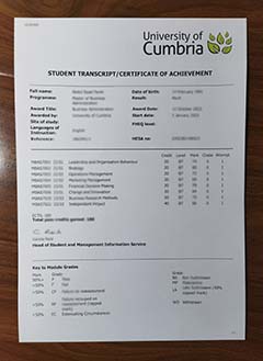 University of Cumbria transcript