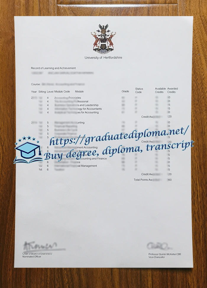 University of Hertfordshire transcript