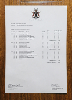 University of Hertfordshire transcript