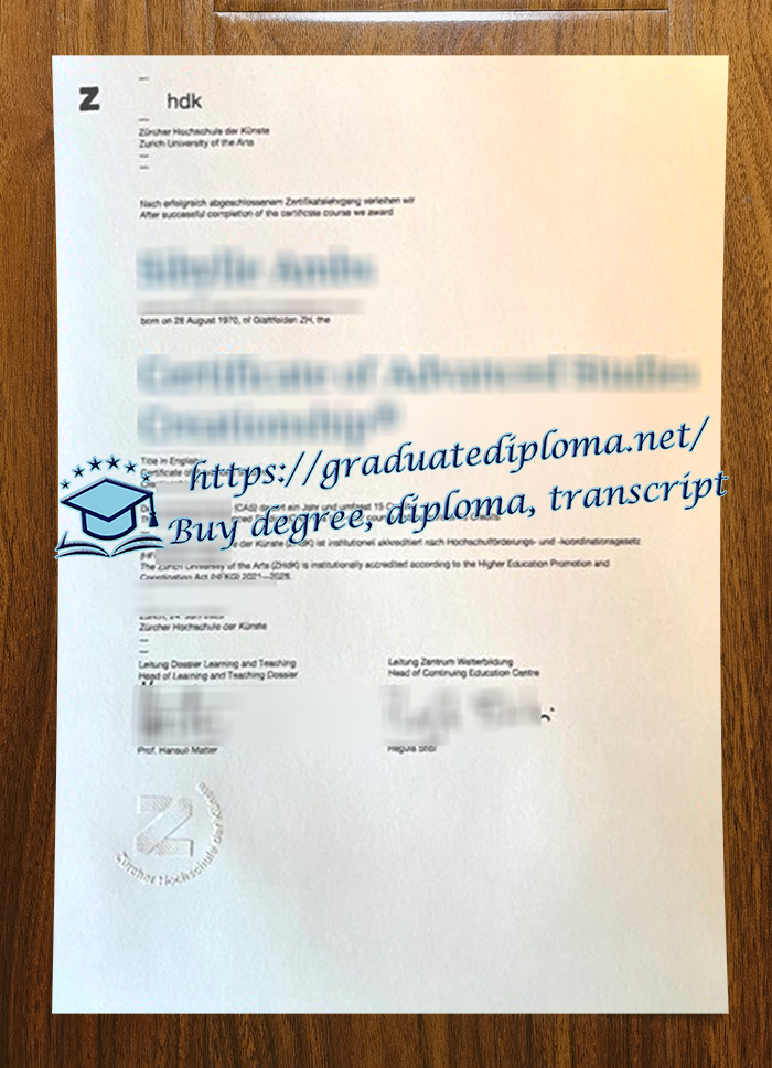 Zürcher Hochschule der Künste diploma