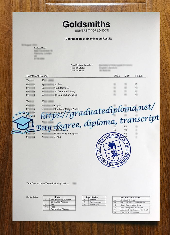 Goldsmiths' College transcript