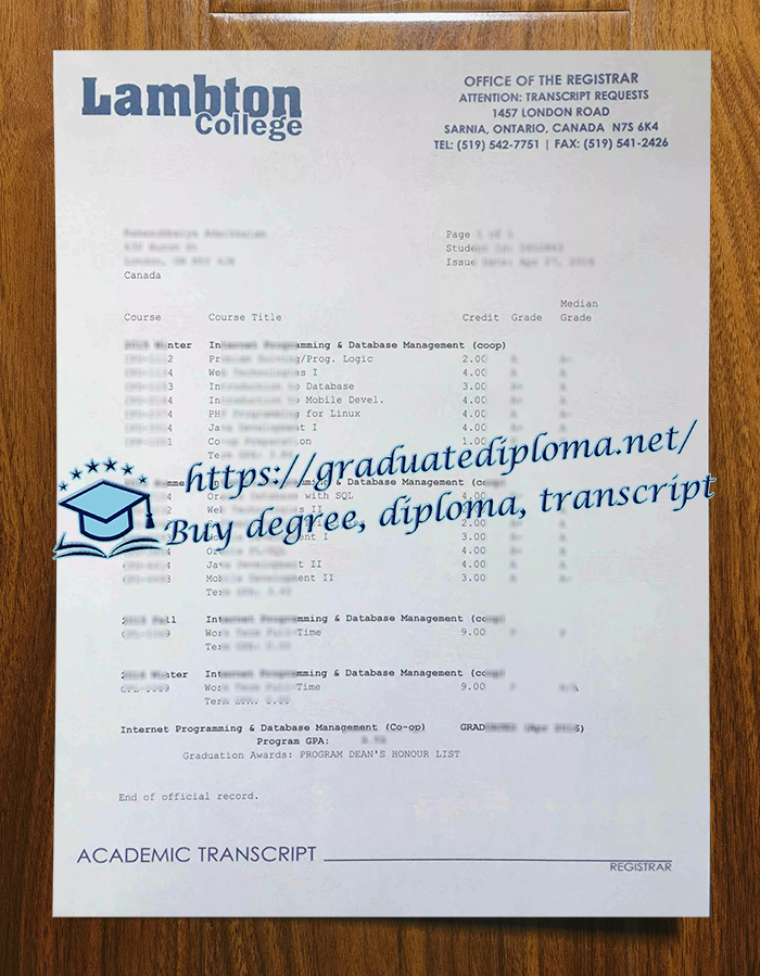 Lambton College transcript