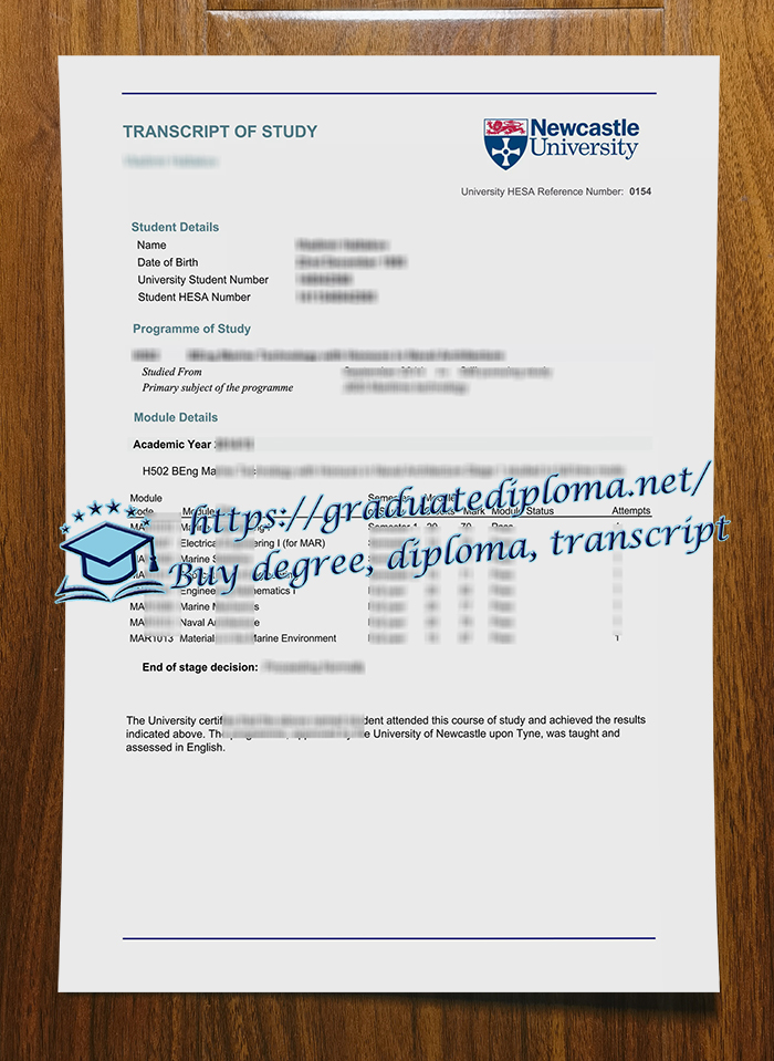 Newcastle University transcript