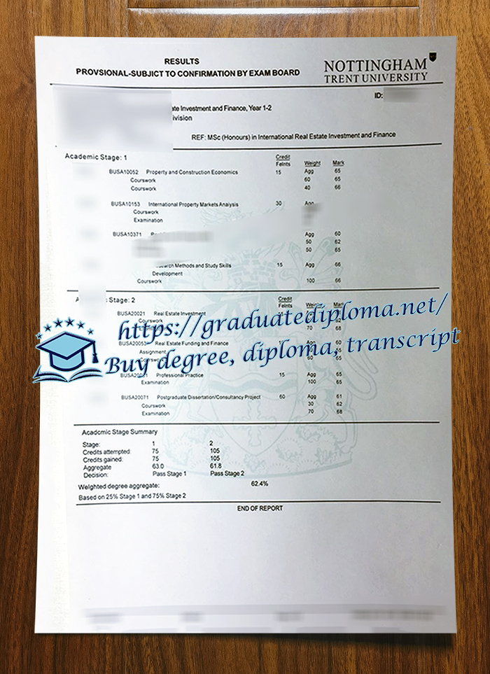 Nottingham Trent University transcript