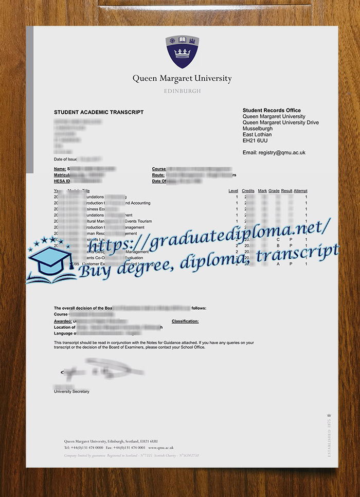 Queen Margaret University transcript