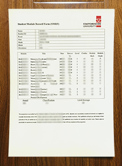 Staffordshire University transcript