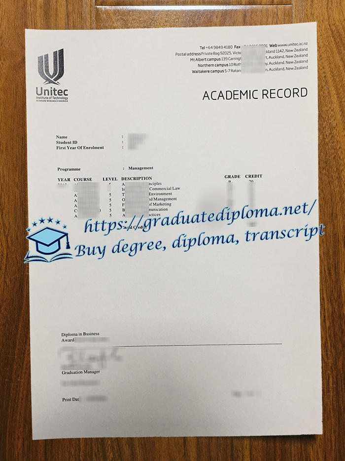 unitec Institute of Technology transcript