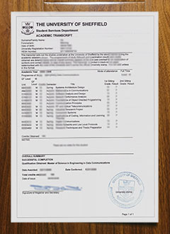 University of Sheffield transcript