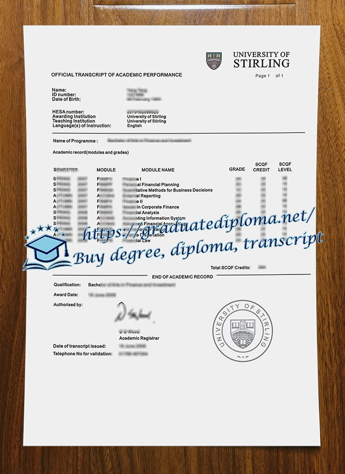 University of Stirling transcript