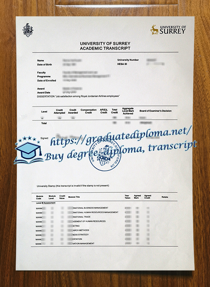 University of Surrey transcript