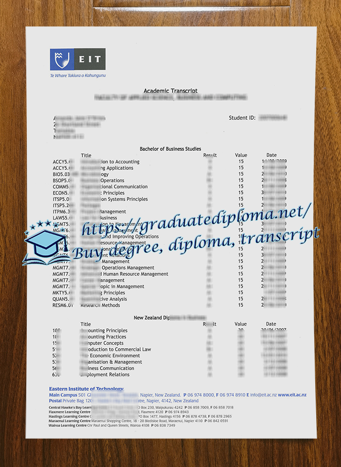 Eastern Institute of Technology transcript