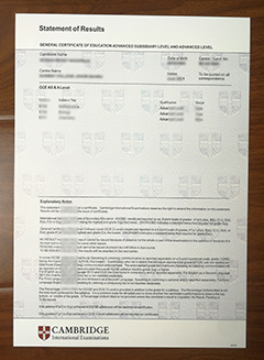 Cambridge GCE transcript