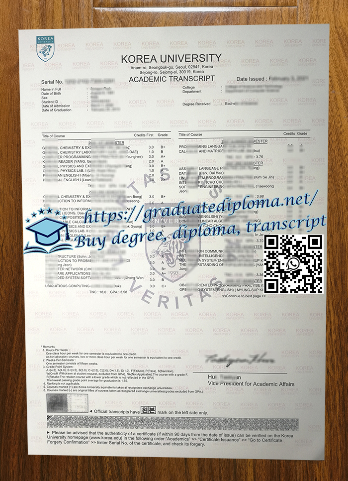 Korea University transcript