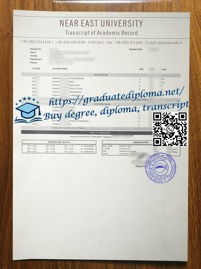 Near East University transcript