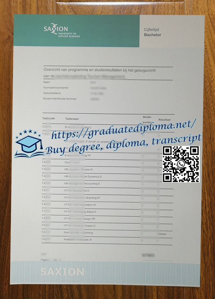 Saxion University of Applied Sciences transcript