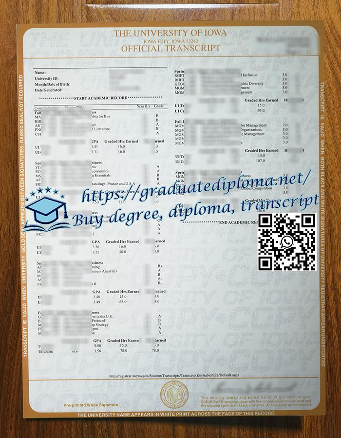 University of Iowa transcript