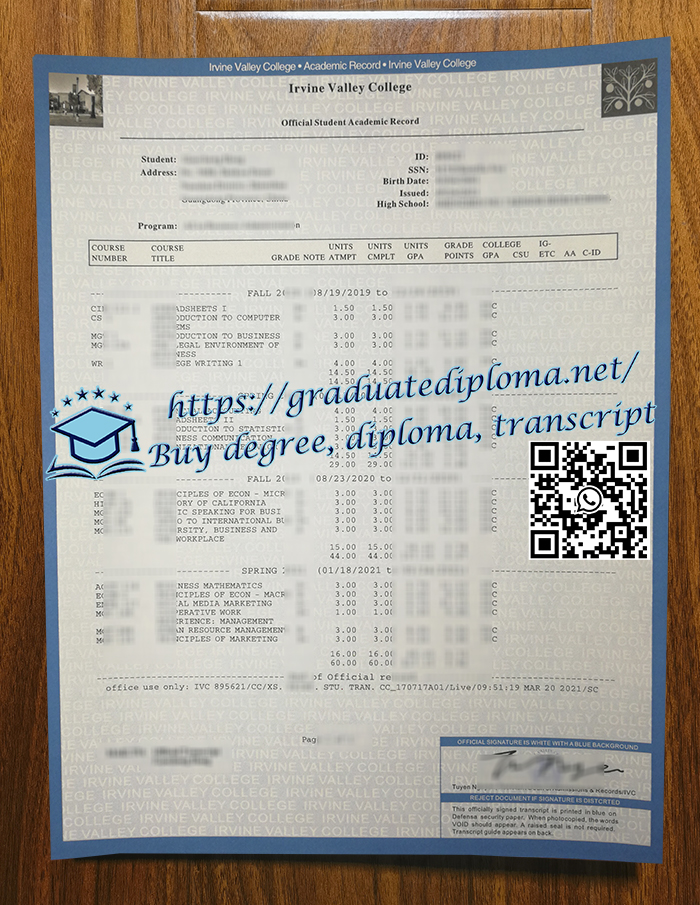 Irvine Valley College transcript