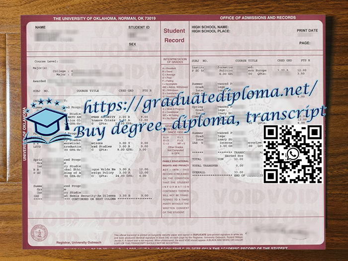 University of Oklahoma transcript