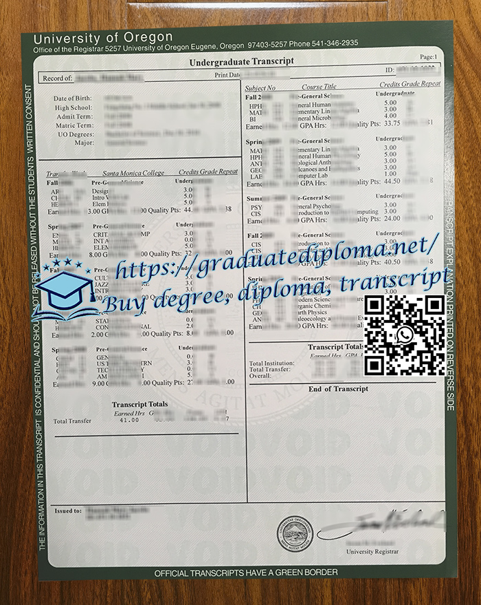 University of Oregon transcript