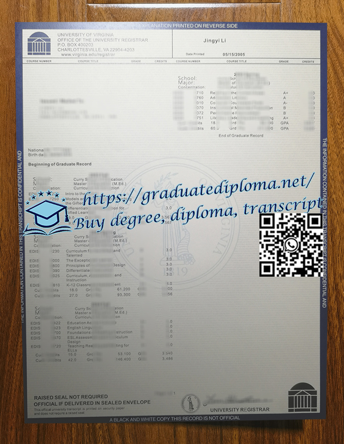 University of Virginia transcript, UVA official transcript