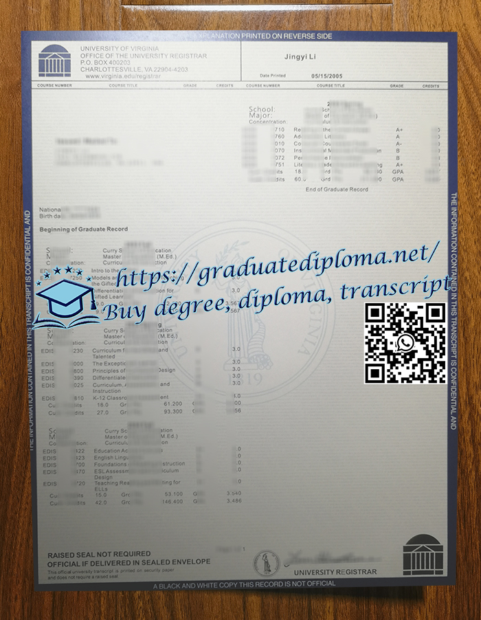University of Virginia transcript