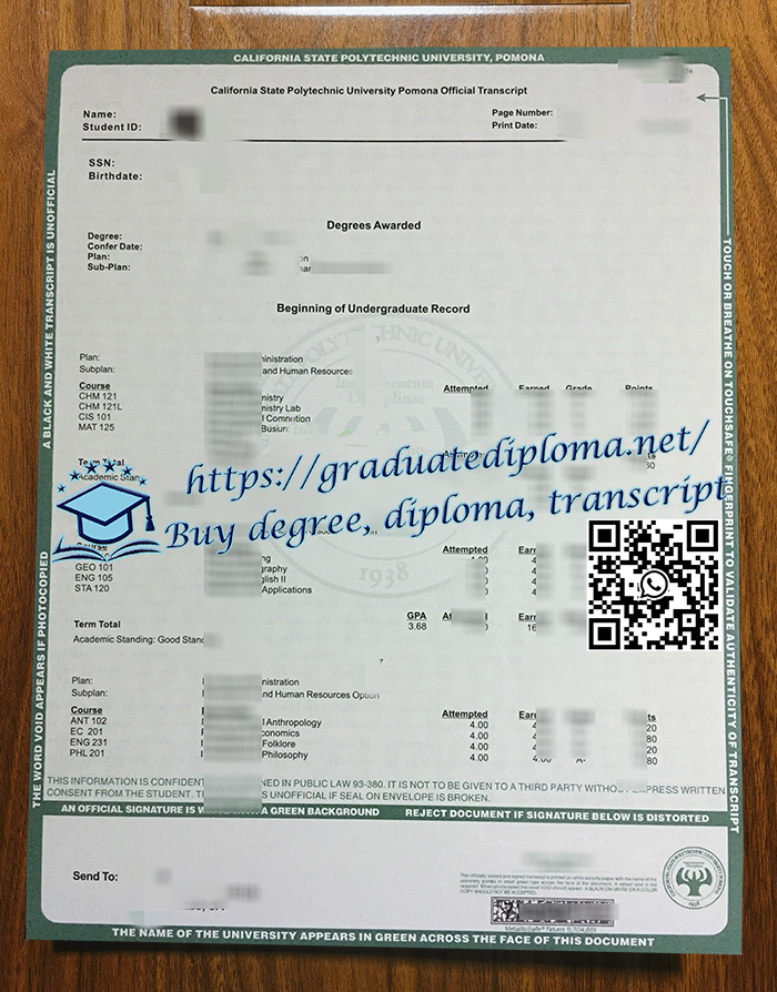 Cal Poly Pomona transcript