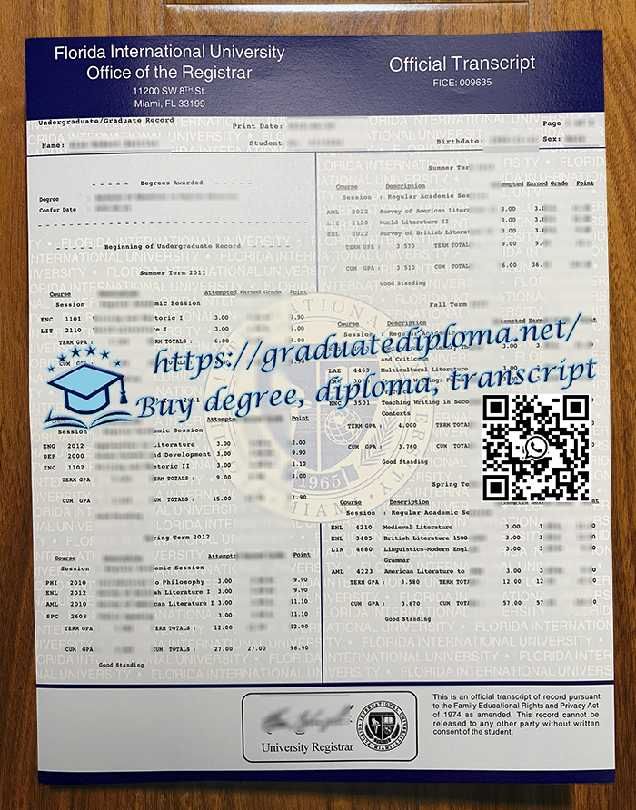 Florida International University transcript