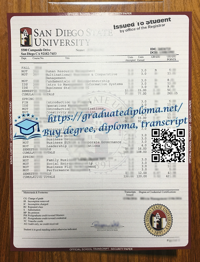 SDSU transcript