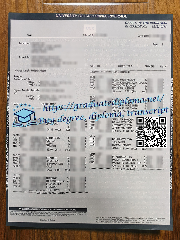 UC Riverside transcript