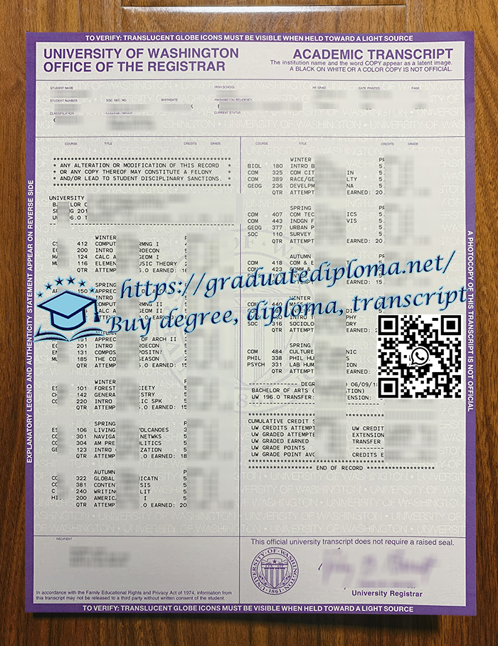 University of Washington transcript