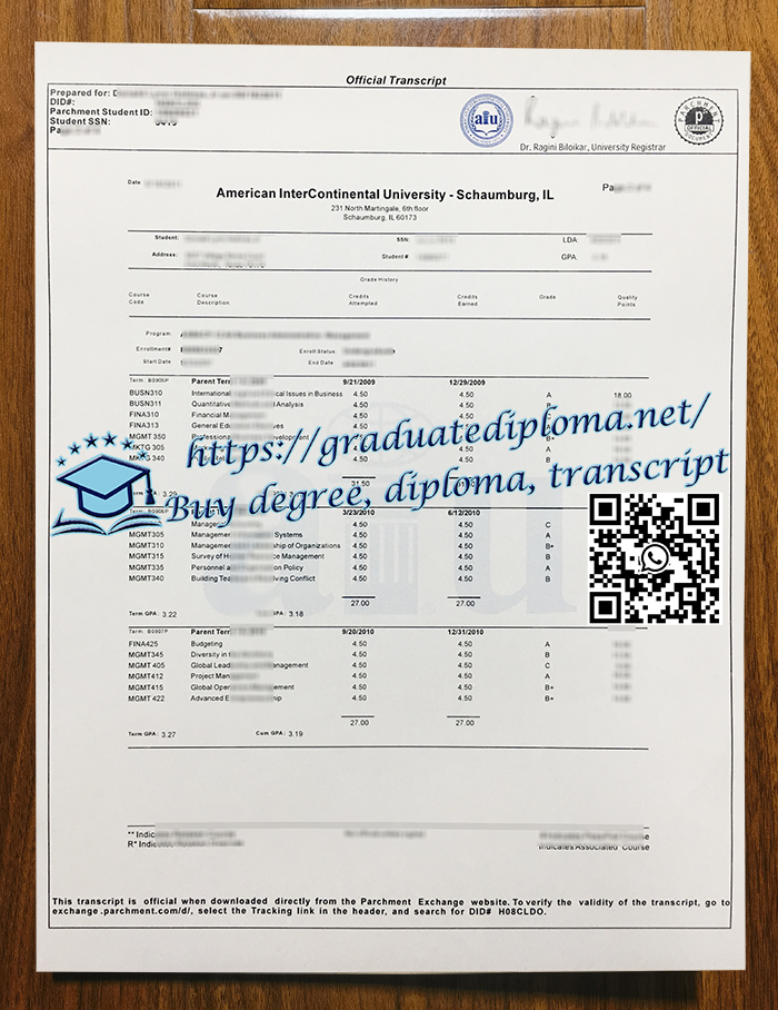 American InterContinental University transcript
