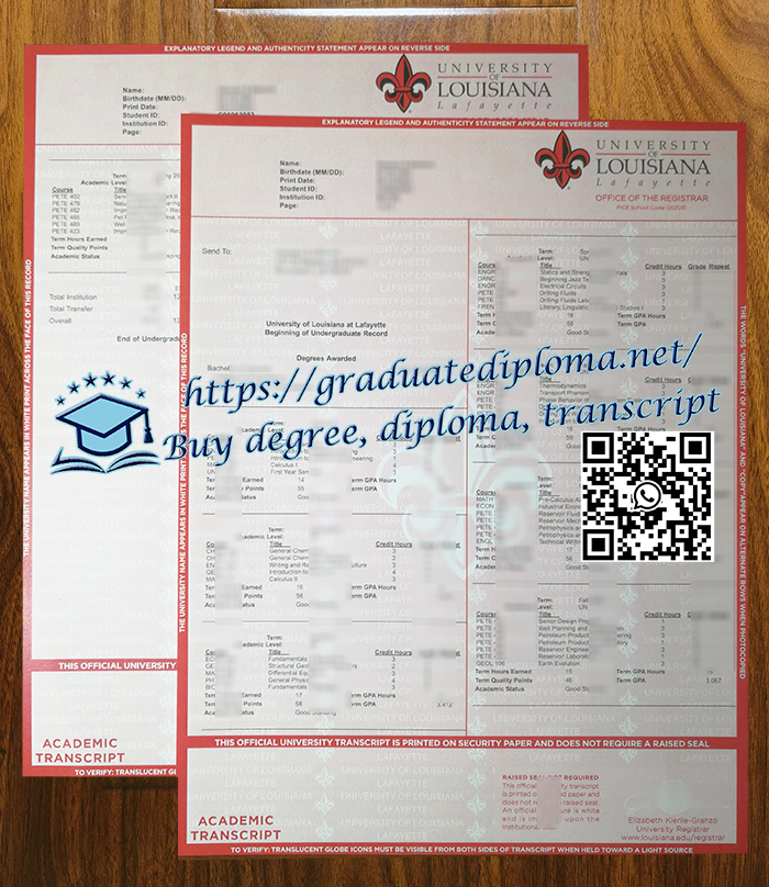 UL Lafayette transcript