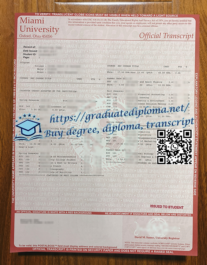 Miami University transcript