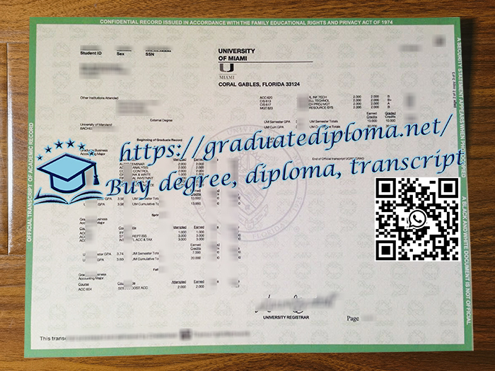 University of Miami transcript
