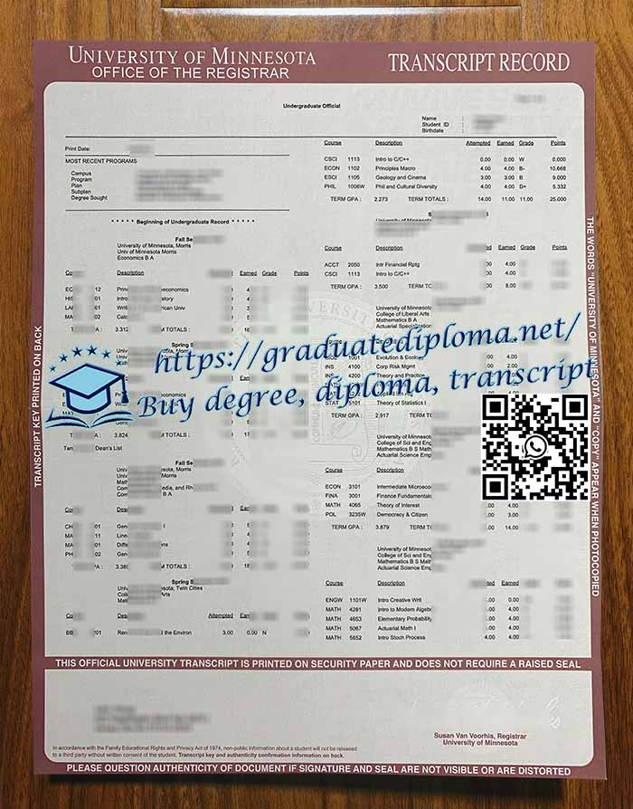 University of Minnesota transcript
