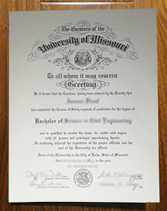 University of Missouri at Rolla diploma